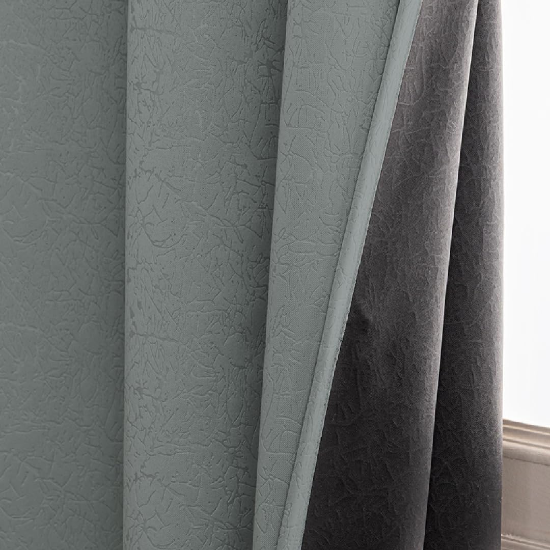 HOMEMONDE 100% True Blackout Curtains Customize Size - Single Piece Curtain, Embossed Panels Light Block Thermal Insulated & Noise Reducing Room Darkening Curtains (Abstract Grey)