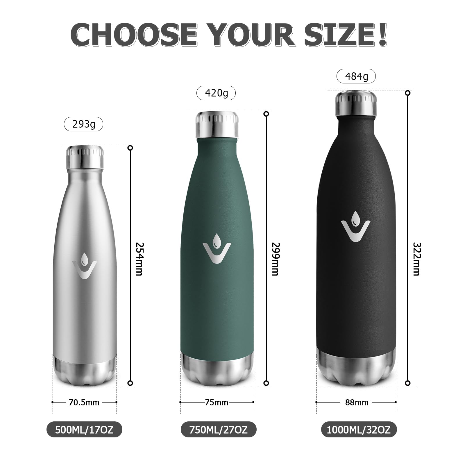 Borraccia Termica 500ml, Bottiglia Antigoccia, Bottiglia Termica Senza BPA, Doppia Parete Isolata, Borraccia Acciaio Inox, Borraccia Termica Riutilizzabile per Bambini, Ragazzi, Palestra, Viaggio