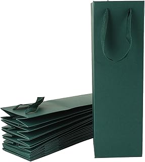 Red Dot Gift® 10 pack H35x9x9.5cm Green Color Wine Bottle Bag plain Quailty With Ribbon Handle Gift Bags Reusable Sturdy Wine Storage Bag for Festivals