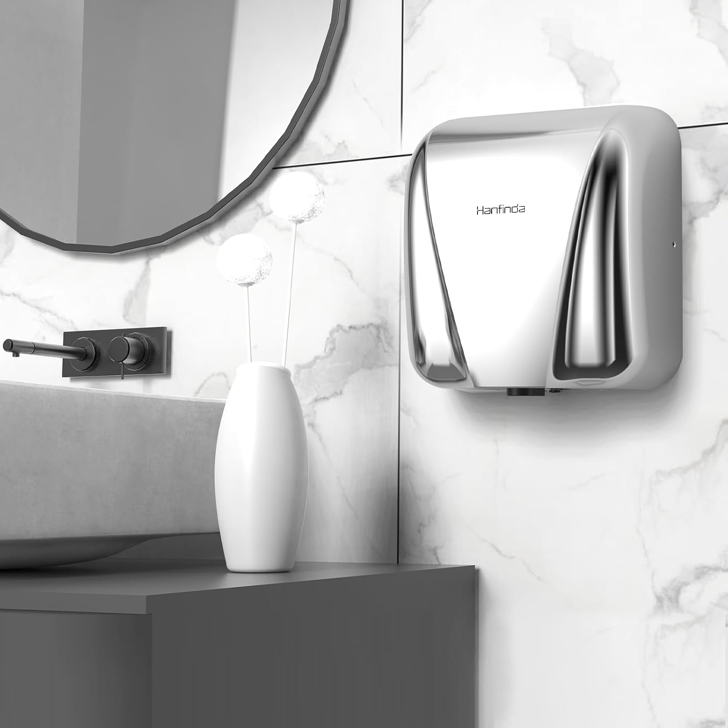 1800W Heavy Duty Commercial Hand Dryer for Bathrooms - Stainless Steel Hot Air Electric Blower, 10 Second Fast Drying, Compact Silver Design