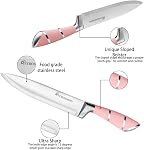 Kitchen Knife Set, Retrosohoo 9-Pieces Pink Sharp Non-Stick Coated Chef Knives Block Set,Stainless Steel Knife Set for Kitchen with Sharpener for Cutting Slicing Dicing Chopping