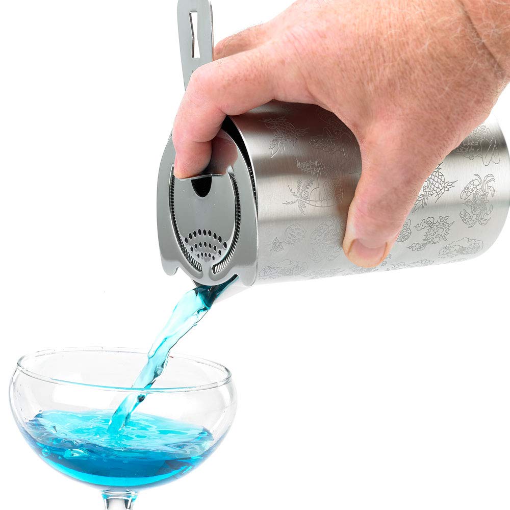 Barfly Boîte mélangeuse à double paroi en acier inoxydable, 600 ml, motif Tiki