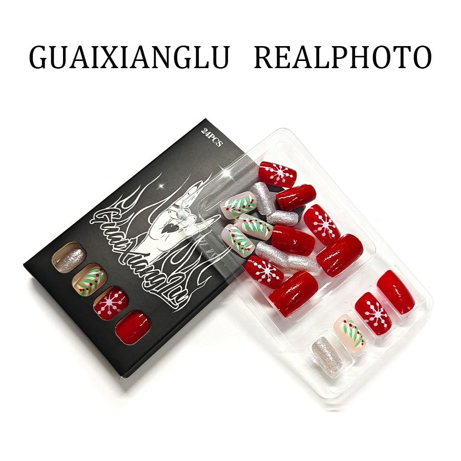 Christmas Press on Nails - Glitter Red Acrylic Nail Kit