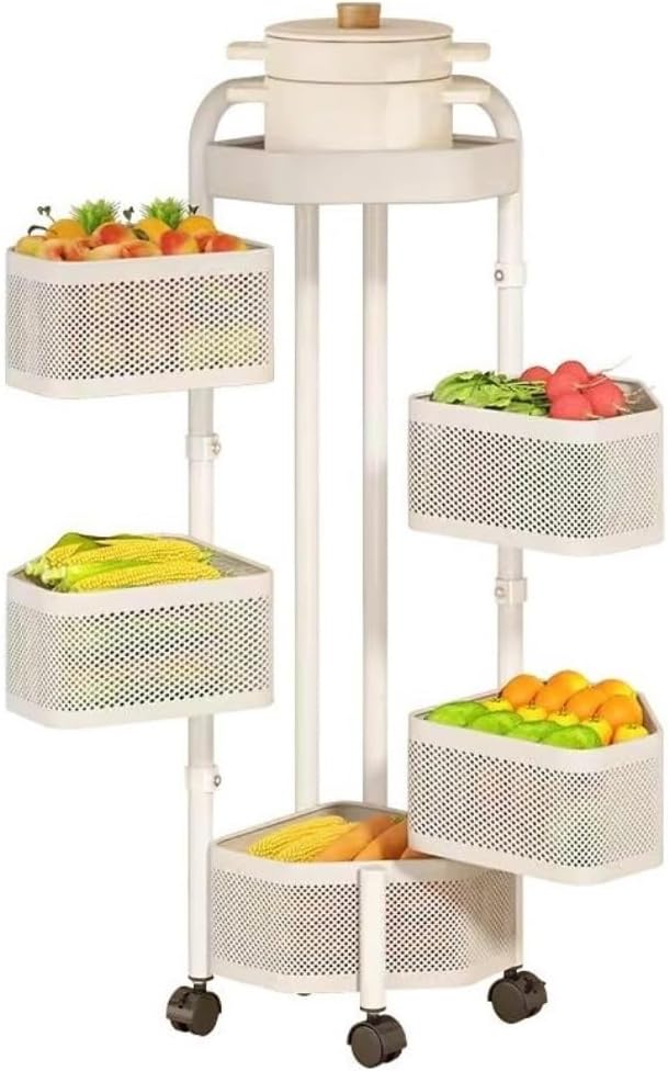 Corner Shelf Bookcase Rotatable Corner Shelf with Wheels Corner Storage Rack Carbon Steel Corner Shelves for Living Room Bathroom Kitchen Storage Unit for Living Room (White 5 Tier)