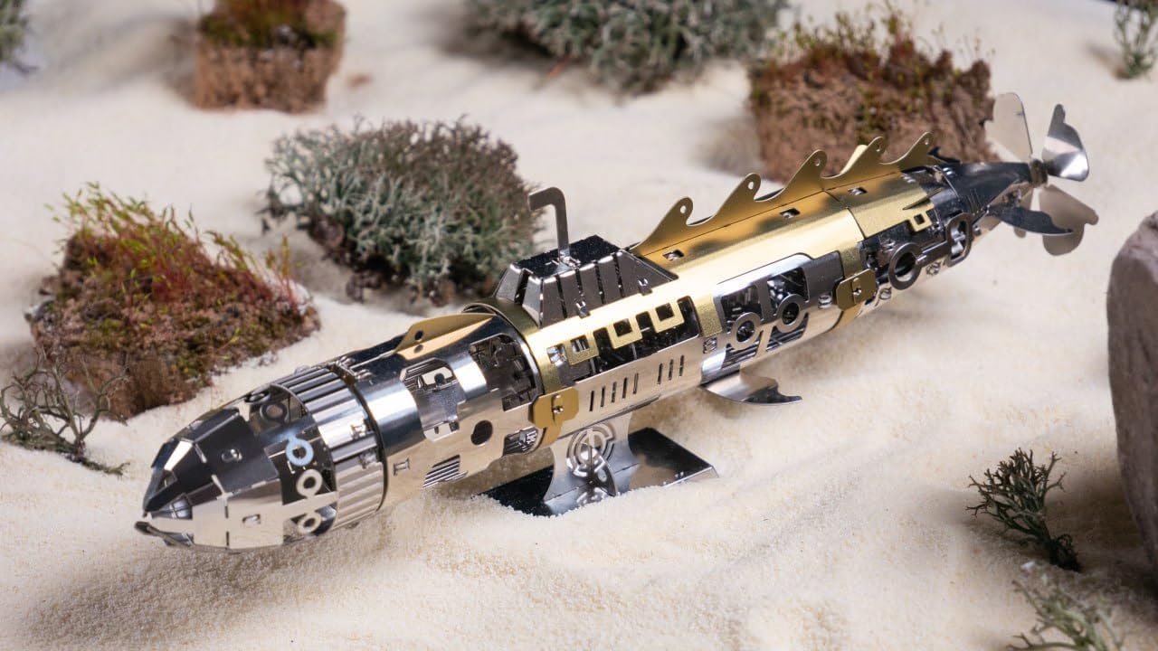 METAL-TIME Elusive Nautilus Submarine 3D Metal Mechanical Model Building Kit | Unique Wind-Up Moving Mechanism | Assemble Disassemble Stainless Steel Puzzle - 91 Pieces