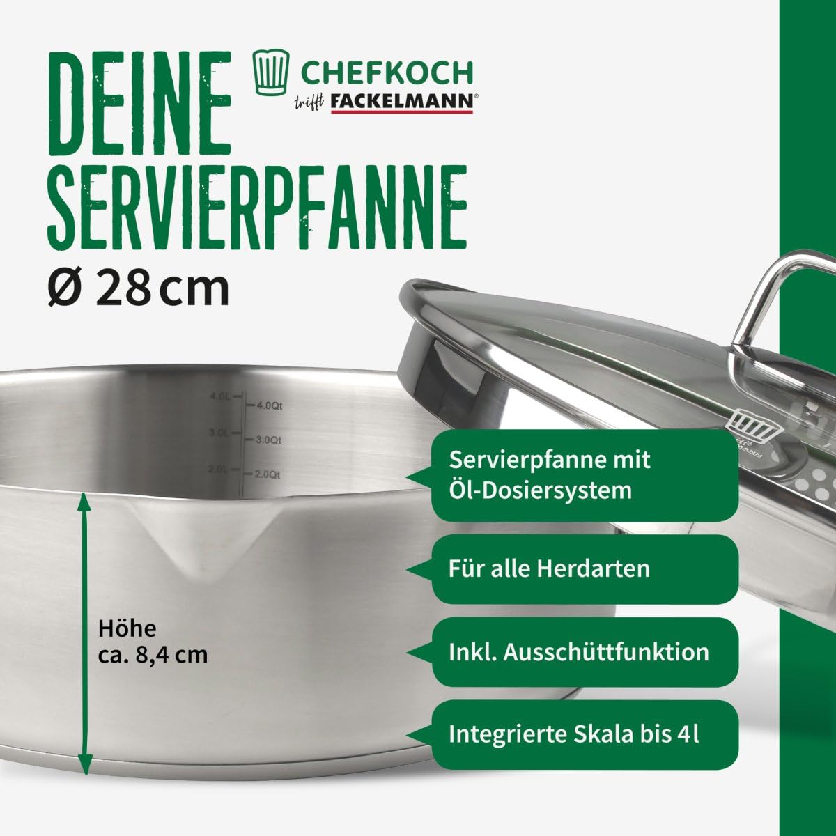 Fackelmann x Chefkoch Servierpfanne München Ø28 cm Edelstahl