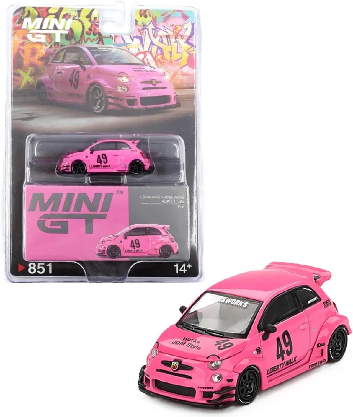 Diecast Model Car Compatible with Mini GT 1:64 Abarth 595 LB-Works x Abas Works Pink Limited Edition MGT00851