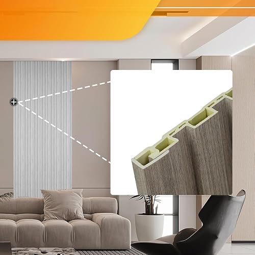 Miniatura 58 de OUZUGIE WPC Paneles de Pared de Lata Acústica, Paquete de 8 Paneles de Pared 3D de 96 x 6 Pulgadas para Decoración de Paredes Interiores, Sala de