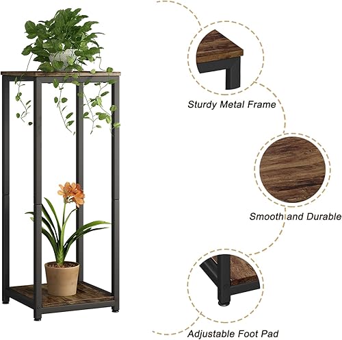Miniatura 5 de YIZAIJIA Soporte para plantas de esquina interior alto de 2 niveles de metal moderno para almacenamiento de flores para sala de estar, balcón,