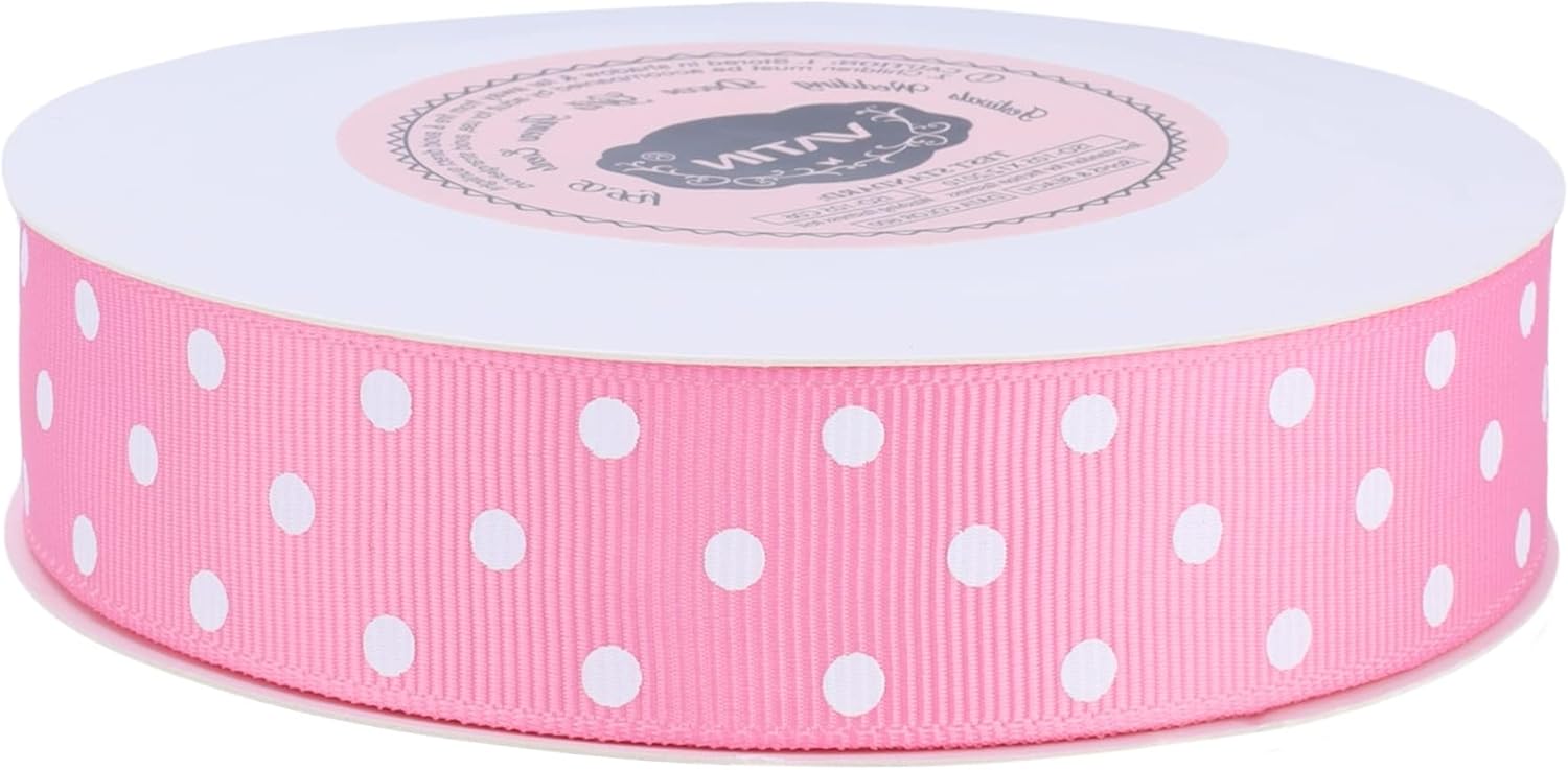 VATIN Polka Dot Craft Grosgrain Ribbon 7/8 Inch Wide by 10-Yard Spool Sherbet Pink with White Dots,Use for Gift Wrapping,Party Decoration,All Crafting and Sewing