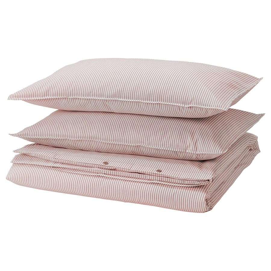 SOLFIBBLA Duvet cover and 2 pillowcases, Double - Soft Microfibre Polyester - Bedding Quilt Cover Set, with Pillow cases (Light Rad/stripe, 200x200/50x80 cm)