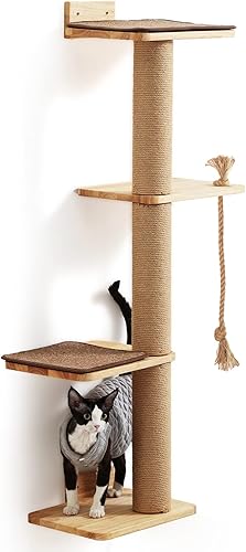 Miniatura 1 de FUKUMARU Árbol de actividad rascador para gatos montado en la pared, poste rascador de 50 pulgadas para gatos grandes, gatitos con cama para gatos,