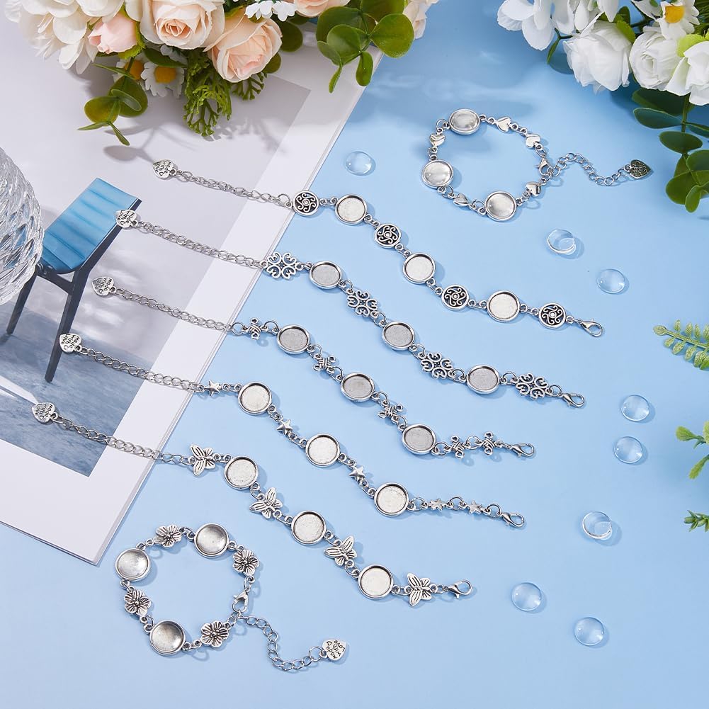 DICOSMETIC 7 Sets Cabochon Bracelet DIY Blank Bracelet Making Kit 12mm Alloy Tray Bracelets Blanks Jewelry Base Cabochon Tray with Flower Chain Metal Butterfly Star Bracelets for Jewelry Making - Image 4