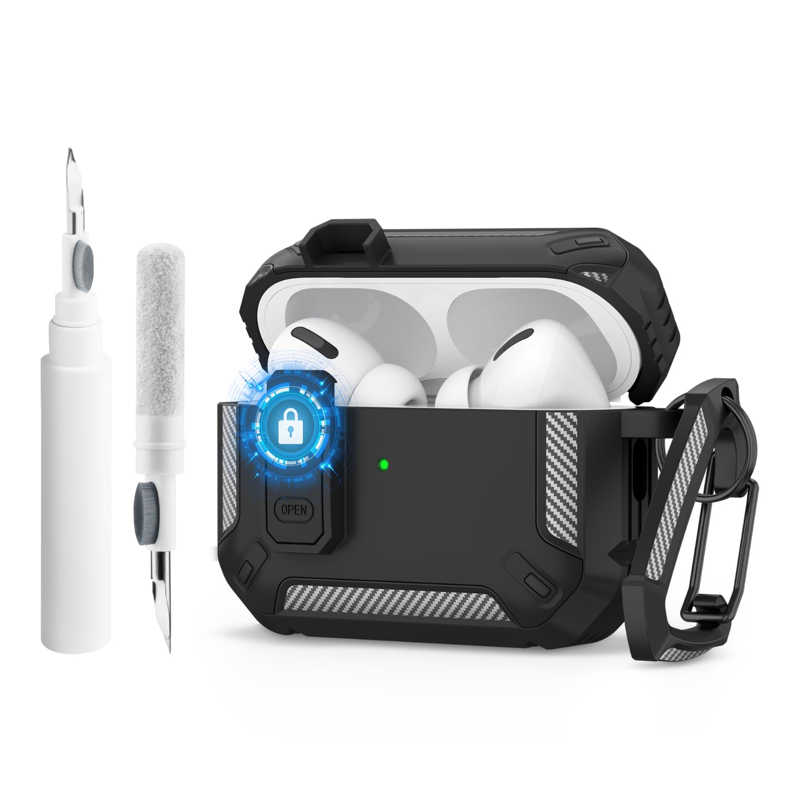 Vancle for AirPods Pro 2nd/1st Generation Case Cover with Cleaner Kit & Keychain, Automatic Pop-up Full Protection Hard Protective Case with Secure Lock for Apple AirPods Pro 2 (Black)