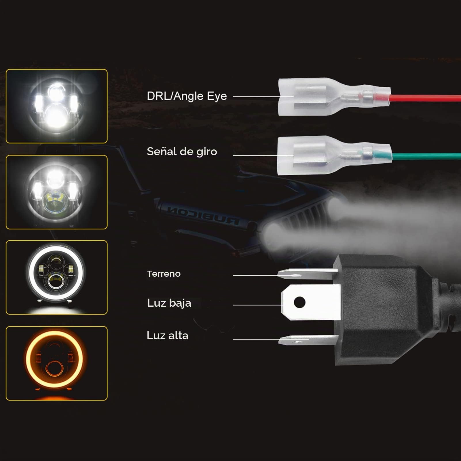 Shkalacar Faro Coche H4, Luz Faro Moto LED de 7 Pulgadas, 1pc/2pcs, con DRL/Señal de Giro/Haz Bajo/Haz Alto, Faro Redondo 6000K, 100W/140W, IP67 para vehículos de 9 V-30 V Auto, Moto, Camiones etc.