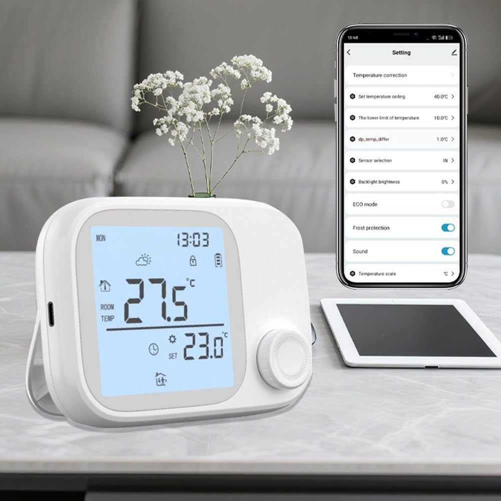 Termostato intelligente wireless, controller compatibile con RF433, display Full Touch per caldaia a gas per riscaldamento dell'acqua, supporta il controllo vocale, bianco (WIFI)
