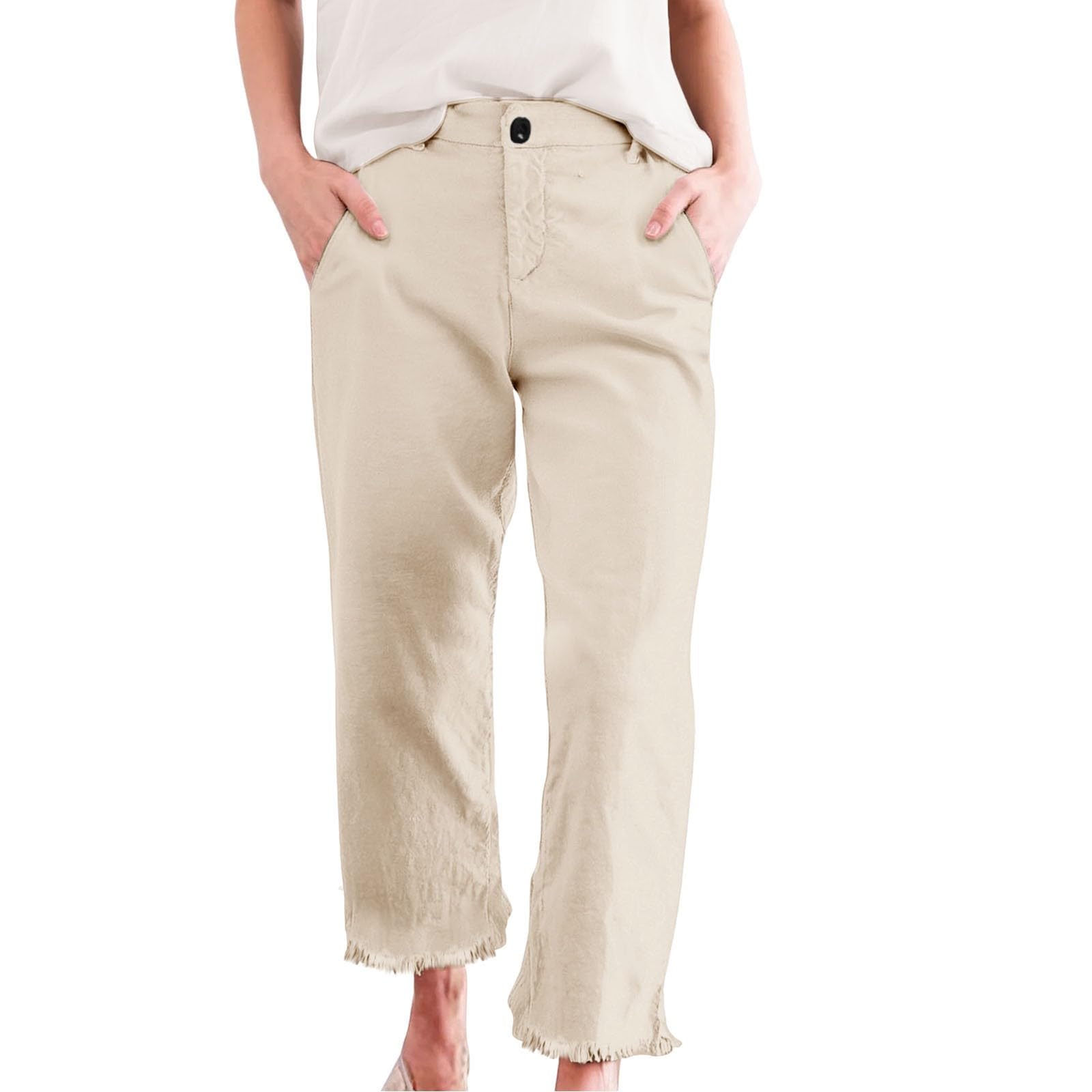 Cropped Cove Chino Pants Women High Waist Loose Straight Leg Capris Business Casual Raw Hem Ankle Trousers with