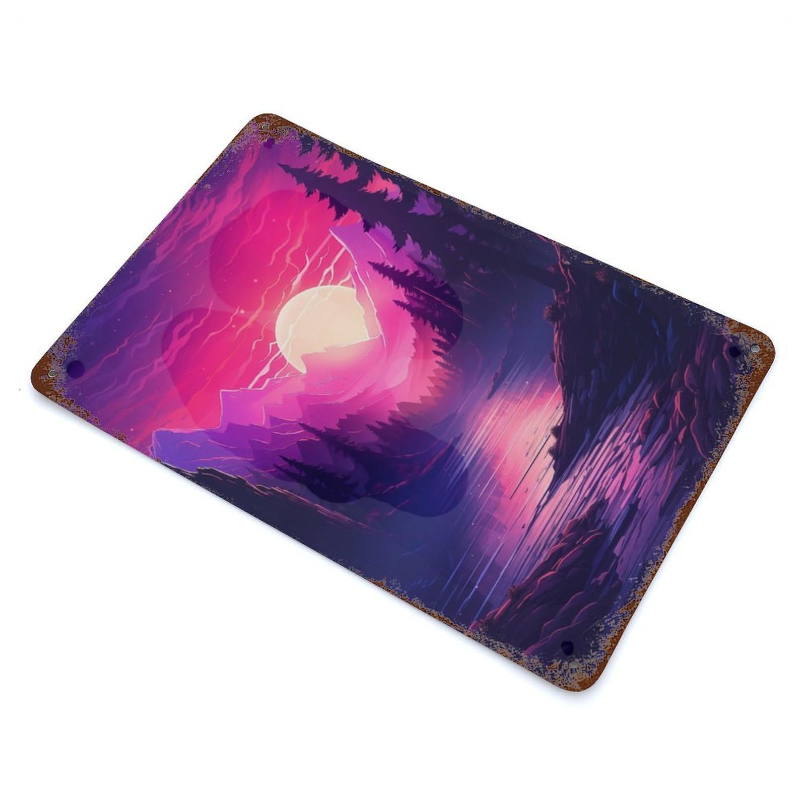 Synthwave Mountainscape Decorative Tin Sign 11.8"x7.9", for Farmhouse, Kitchen And Entryway Decor, Shabby Chic Decor