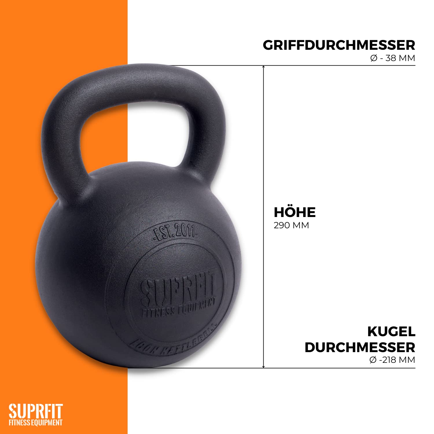 Suprfit Econ Kettlebell | żeliwny | Waga: 4 kg | do treningu crossowego, podnoszenia ciężarów lub budowy ciała | żeliwo, idealny do ćwiczeń na ciągnięciu, skręcaniu i pchaniu | czarna emaliowana