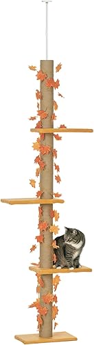 Pawhut Árbol para gatos de piso a techo, torre para gatos de altura ajustable de 80 a 95 pulgadas, torre de escalada para gatos de 3 niveles para
