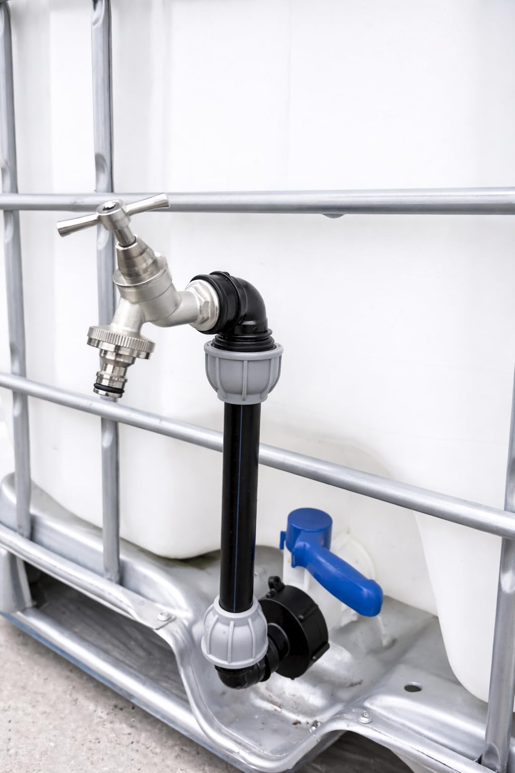 Swan Neck IBC Tank Riser Kit 30cm Tap Extension, Fits 2" S60 x 6 Outlet, Easy Filling for Buckets & Watering Cans, Includes MDPE Fittings, Tank Adaptor, Tap & PTFE Tape (silver bib tap+hose connector)