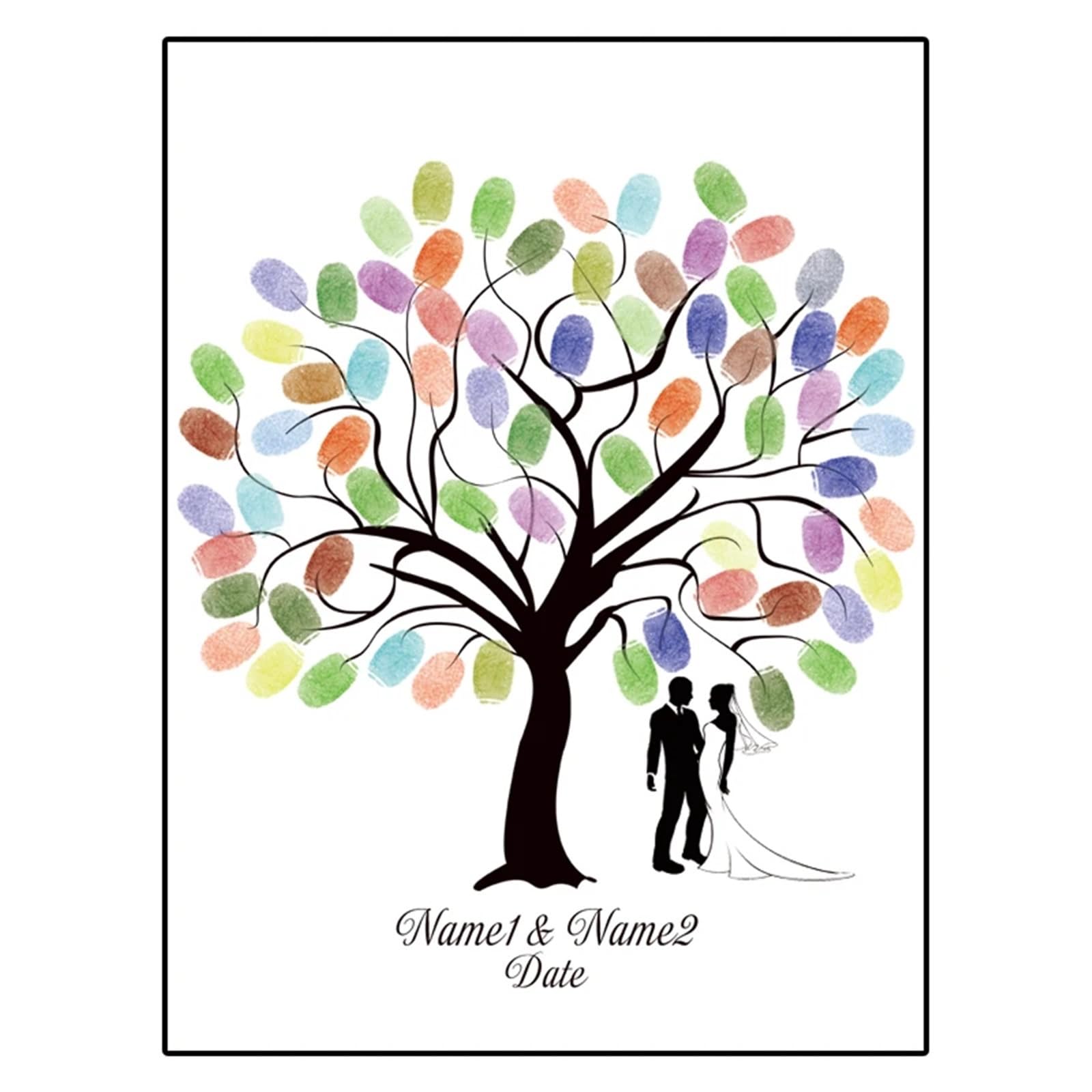 Libro De Firmas Pintura de Libro de visitas de Boda con Silueta de Novia y Novio, Hoja de árbol DIY con Huella Dactilar (sin Marco, Almohadilla de Tinta incluida)(Color04,50x70cm)