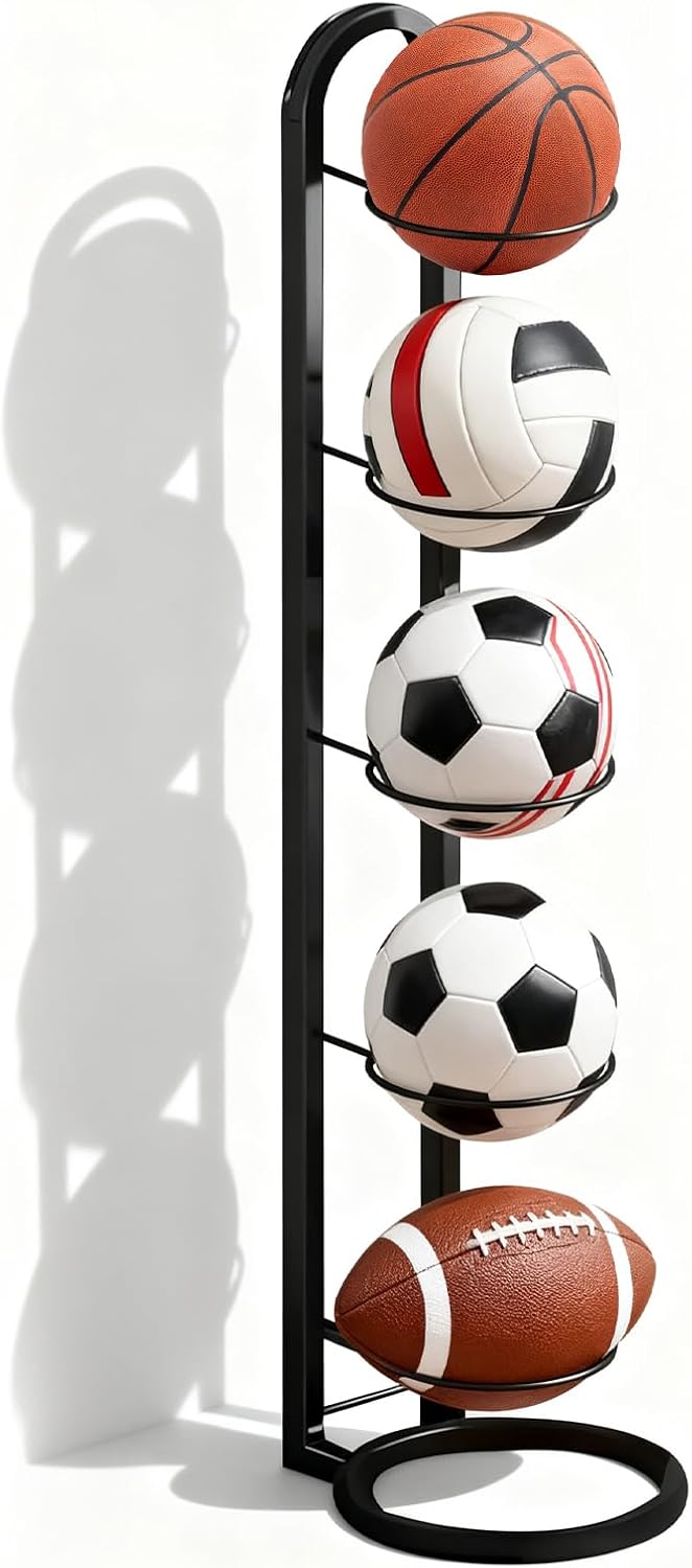 Étagère De Rangement 5 Niveaux Pour Ballons – Support Vertical En Fer, Organisateur De Sport Pour Basket, Foot, Volley – Garage, Maison Ou Salle
