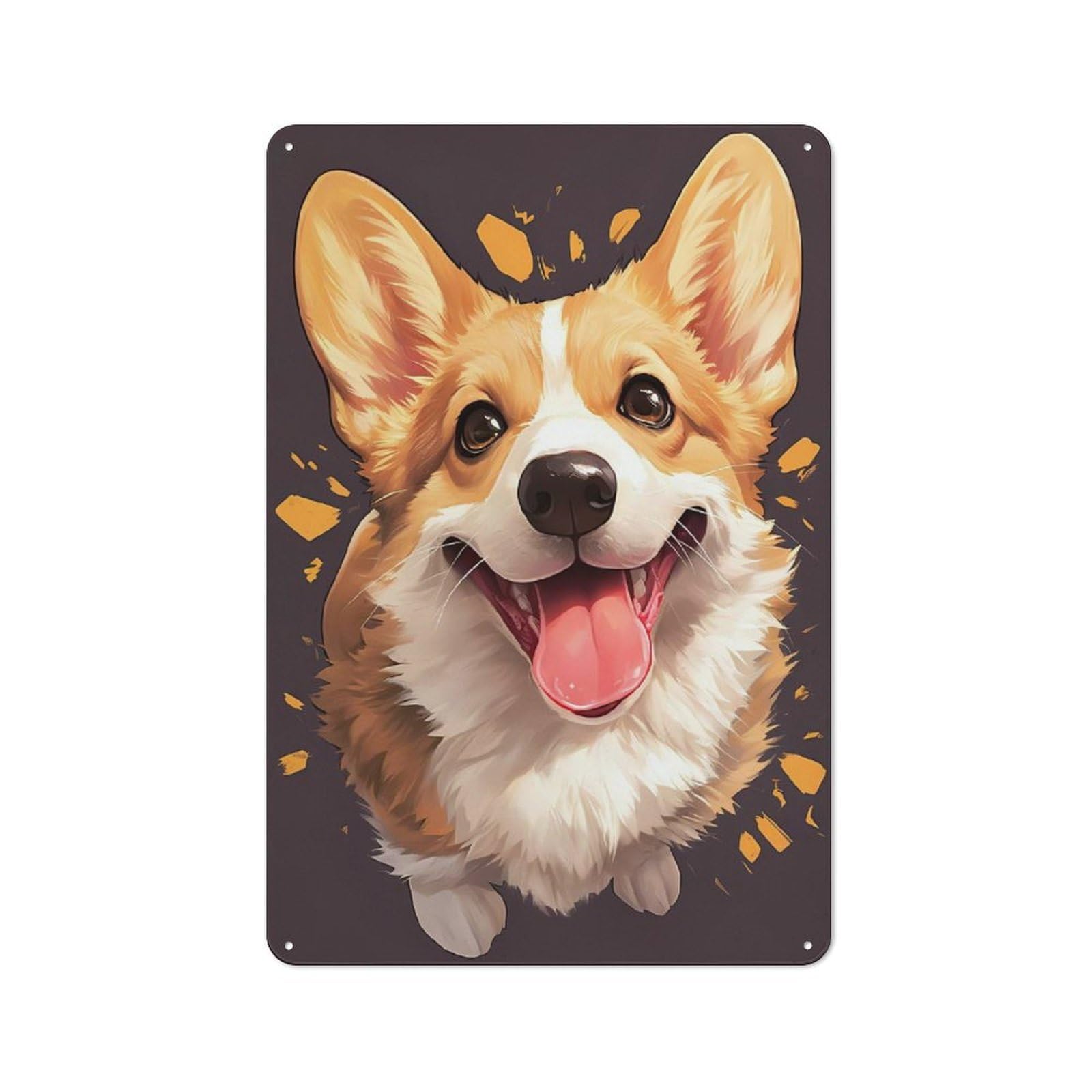 Junmoney Style-9 Metal Wall Sign 30X20cm Featuring Happy Corgi Portrait For Living Room Wall, For Feature Wall Decorators