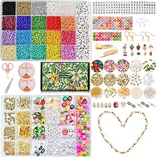 FACHPINT 10591pcs Seed Bead Glass Beads for Jewellery Making, 3mm Beads for Bracelet Making, Seed Beads for Jewellery Making, Bead Bracelet Making Kit Bead Set with Letter Numbers Evil Eye Beads