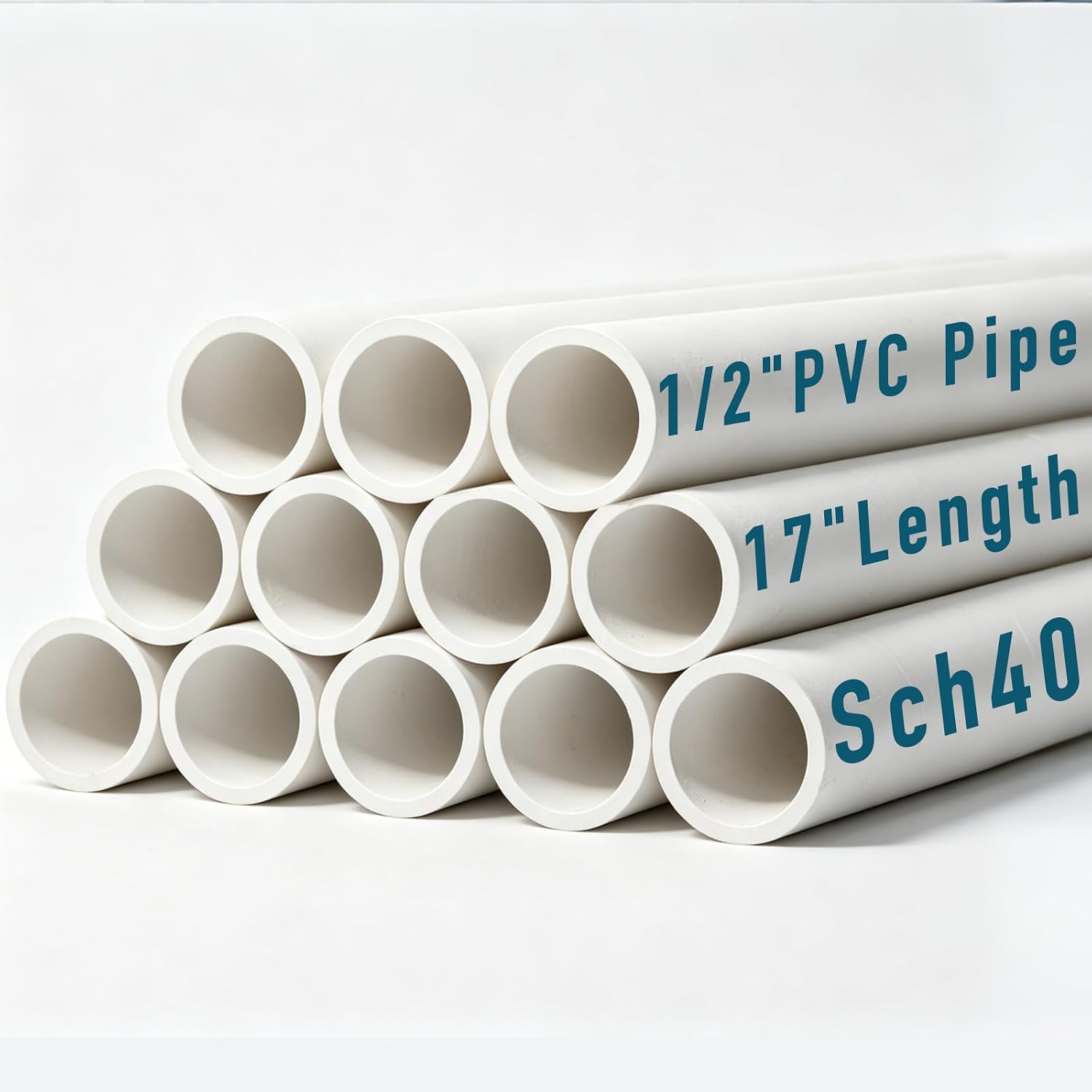12 Pcs 1/2" PVC Pipe, White Plastic Pipe Sch40 Furniture Grade,17" Length Industrial Pipes for DIY Projects, Home, Garden, Greenhouse, Farm, Workshop