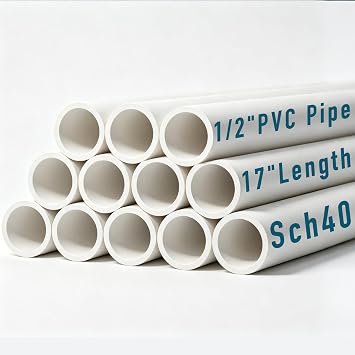 12 Pcs 1/2" PVC Pipe, White Plastic Pipe Sch40 Furniture Grade,17" Length Industrial Pipes for DIY Projects, Home, Garden, Greenhouse, Farm, Workshop