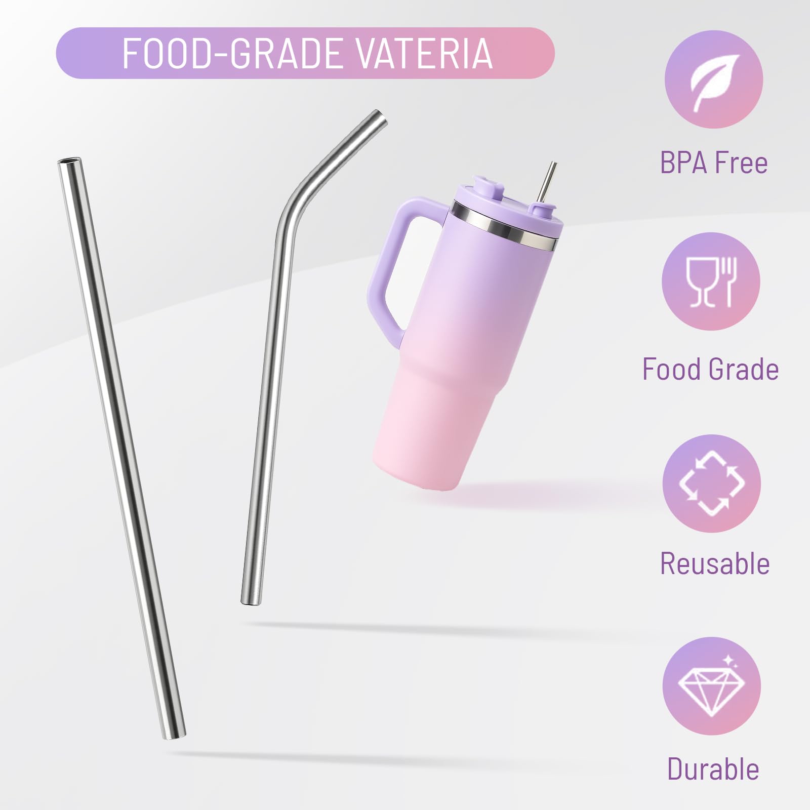 8Pcs Stainless Steel Replacement Straw for Stanley Cap Straw Brush Easy to Clean Water Bottle Straws, Reusable Straws - Image 3