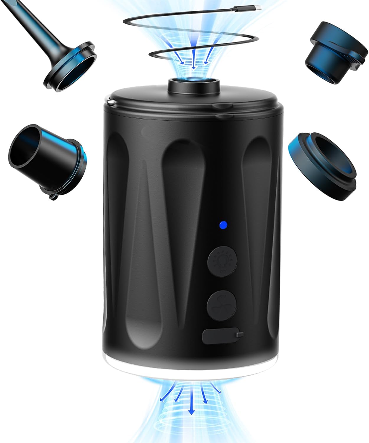 Bomba de aire eléctrica, bomba de colchón de aire recargable, bomba de aire con batería con luz de campamento, 4 boquillas para camas de colchón de