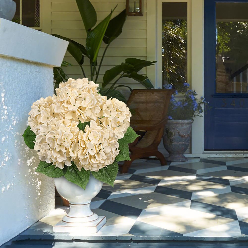 Groß Hortensien Kunstblumen Beige, Kunstblume Wie Echt Hortensien Blumenstrauß, Künstliche Blumen Seide Hydrangea Blumenarrangements, Real-Touch faux Hortensie für Hochzeit Büro Cafes Haus Deko Küche