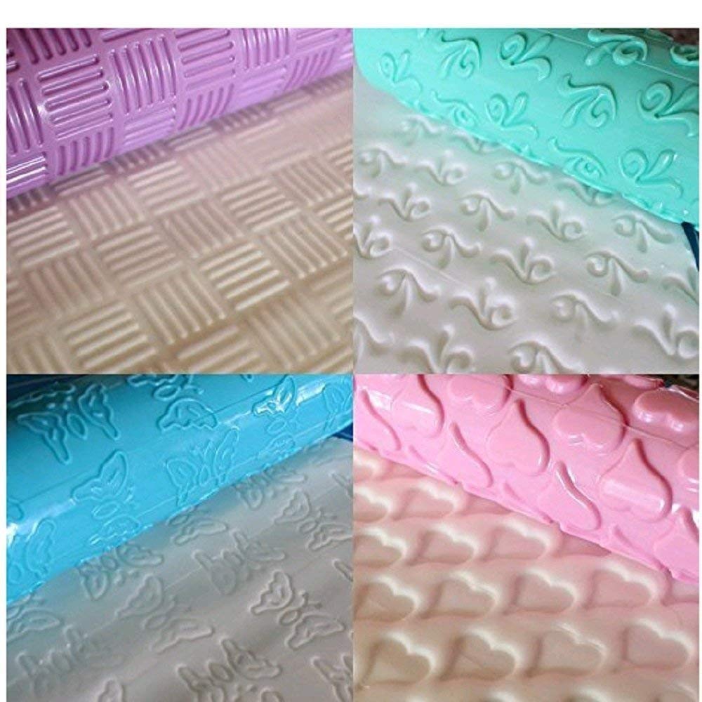 Lot de 8 rouleaux à pâtisserie en relief - Motif floral texturé - Antiadhésif - Idéal pour la décoration de gâteaux - Idéal pour fondant, tarte, biscuits, pâtisserie, glaçage, argile - Facile à
