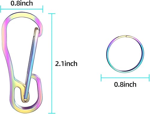 Miniatura 5 de Juego de 2 anillos retráctiles con clip de mosquetón, llavero de titanio, ganchos de liberación rápida, camping, senderismo y uso diario