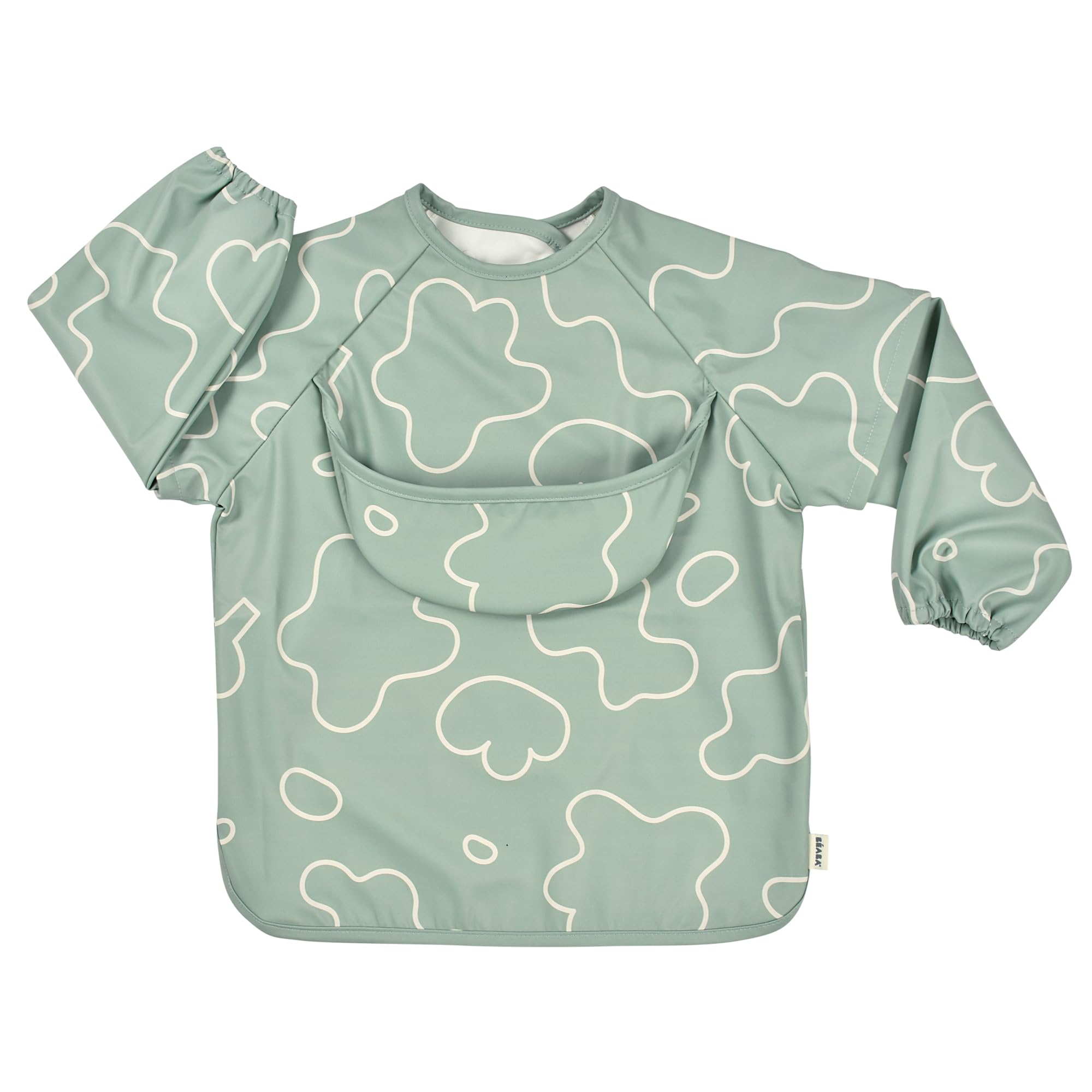 BEABA Baby Bib, Maternity Bib, Waterproof, Elastic, Detachable Long Sleeve, Recovery Pocket, Easy to Clean, Adaptable, Sage Green