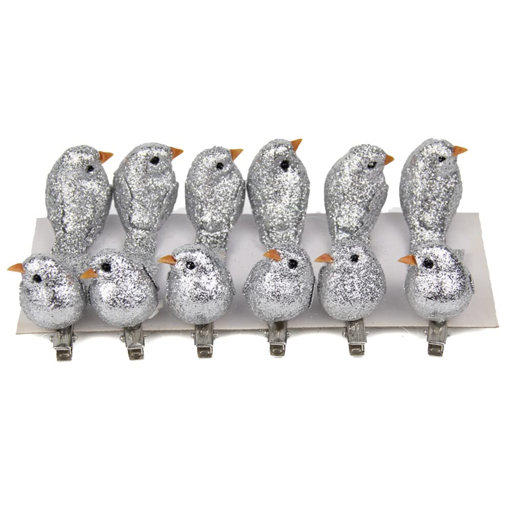 Decorazioni per uccelli a clip, set di 12 uccelli artificiali decorativi, fatti a mano per albero primaverile, decorazione per casetta degli uccelli, ornamento stagionale per esterni