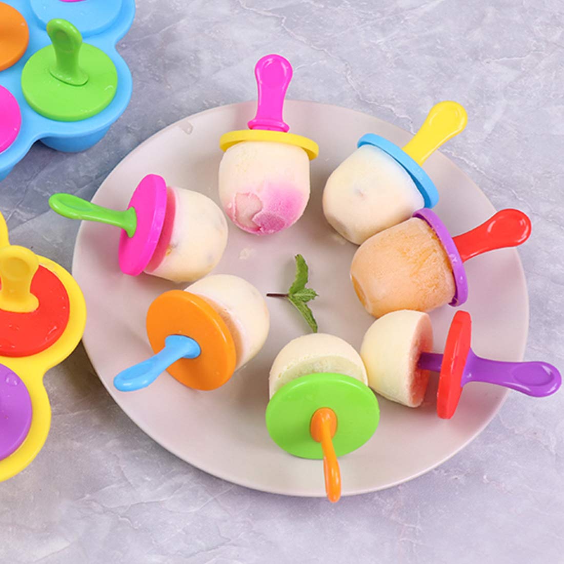 Moldes Silicona con 7 Cavidades, para Polos, Helados con Palitos de Plástico Coloridos, Sin BPA, para Bebe (Verde)