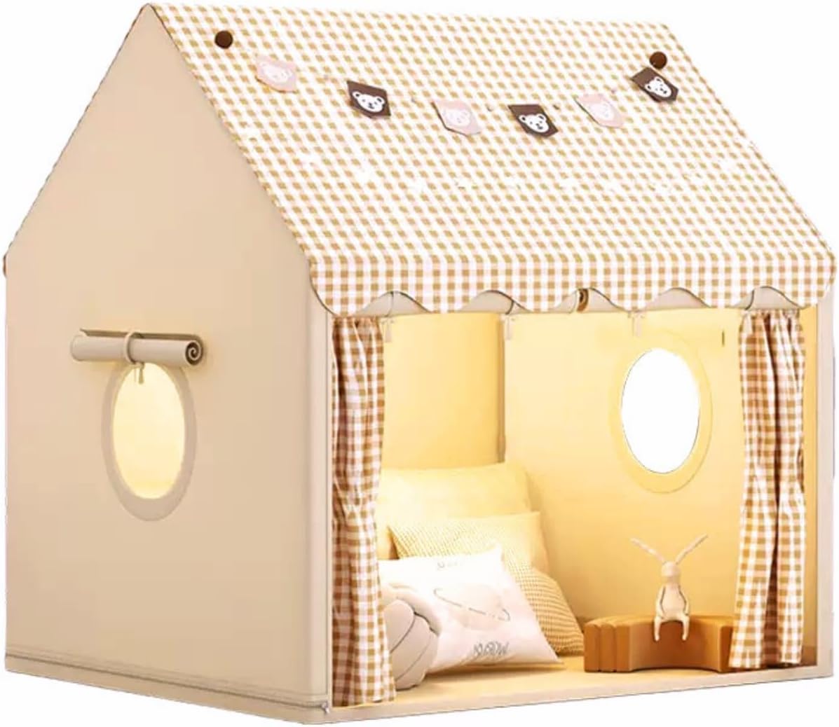 Large Kids Tent Kids Play Tent Toy hut Castle Game House Indoor and Outdoor Play House with Shining Stars Light Girls Birthday Present Party Decoration Secret Base Pink