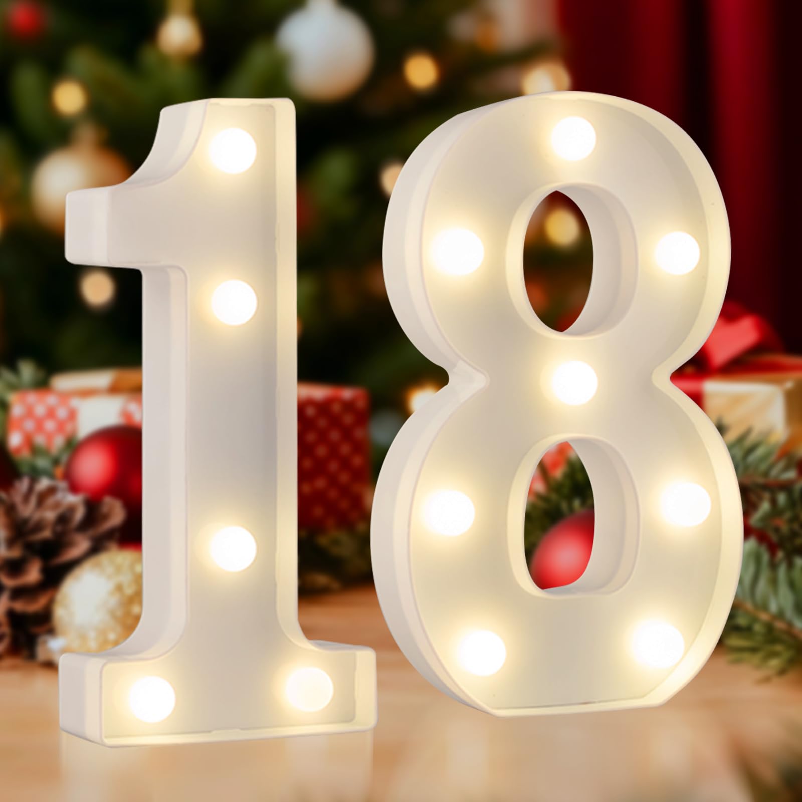 SKYPHAROS LED 18 Light Up Number, 18th Birthday Decorations for Girls Boys, Warm White Small 18 Marquee Number Sign for Party, Birthday Gifts, Graduation, Anniversary, Home Decor