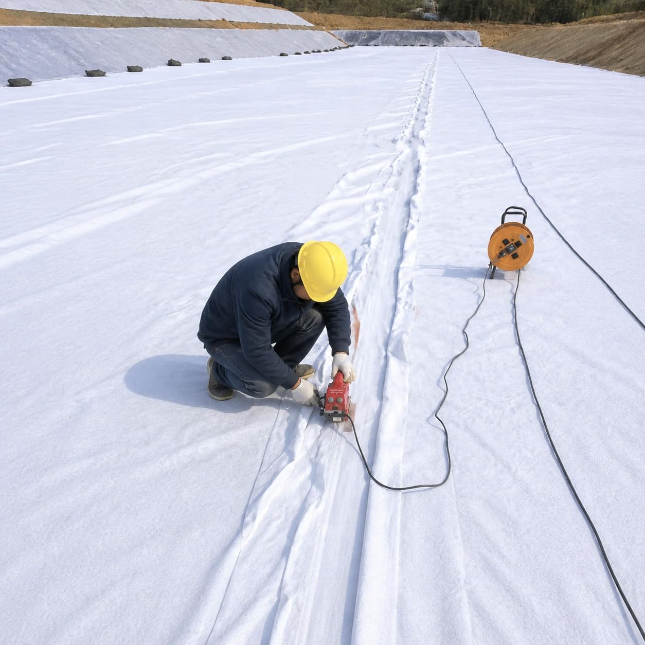 Malla geotextil de polipropileno no tejida, blanca, permeable, alta resistencia, para jardines, drenaje y obra civil, Geomembrana compuesta con sold