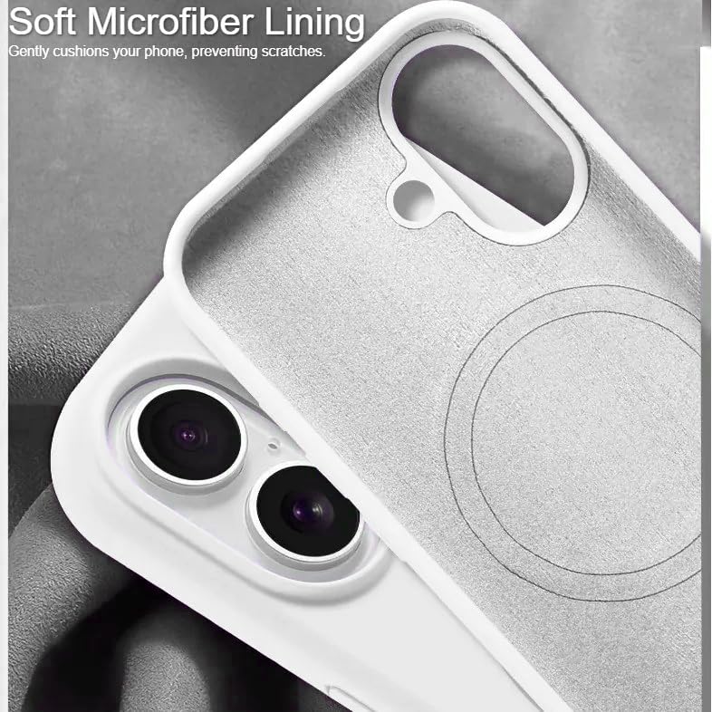 Image of LuxuryKase Silicone Magnetic Case for iPhone 16 Plus | Soft Microfiber Lining | MagSafe Support | Shockproof Protective Cover | Precise Cutouts | Slim Fit Design - White