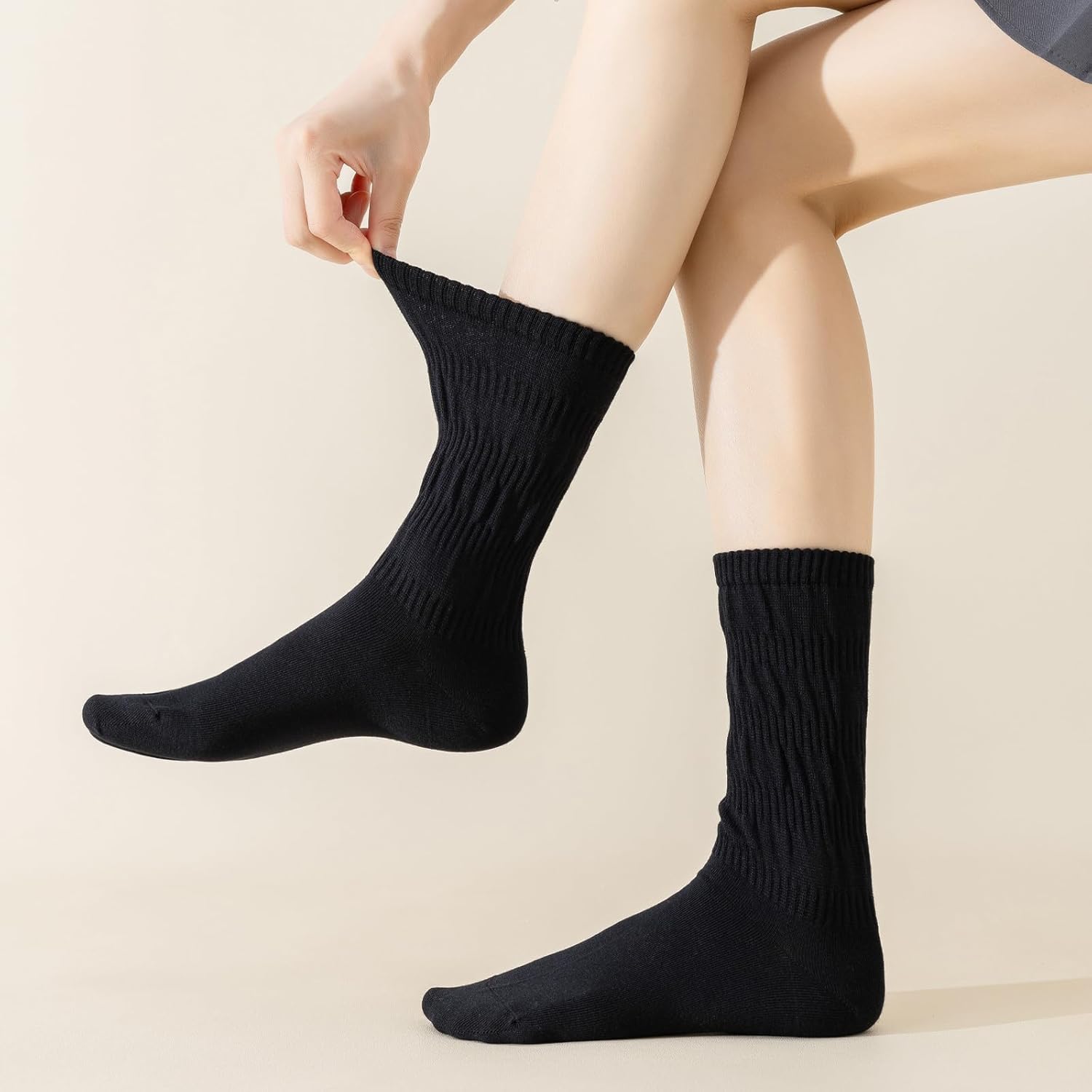 Women's Ribbed Midi Crew Socks - 95% Cotton Comfortable Ankle Socks, Versatile Slouch Fold Over Socks, 4pairs - Image 6