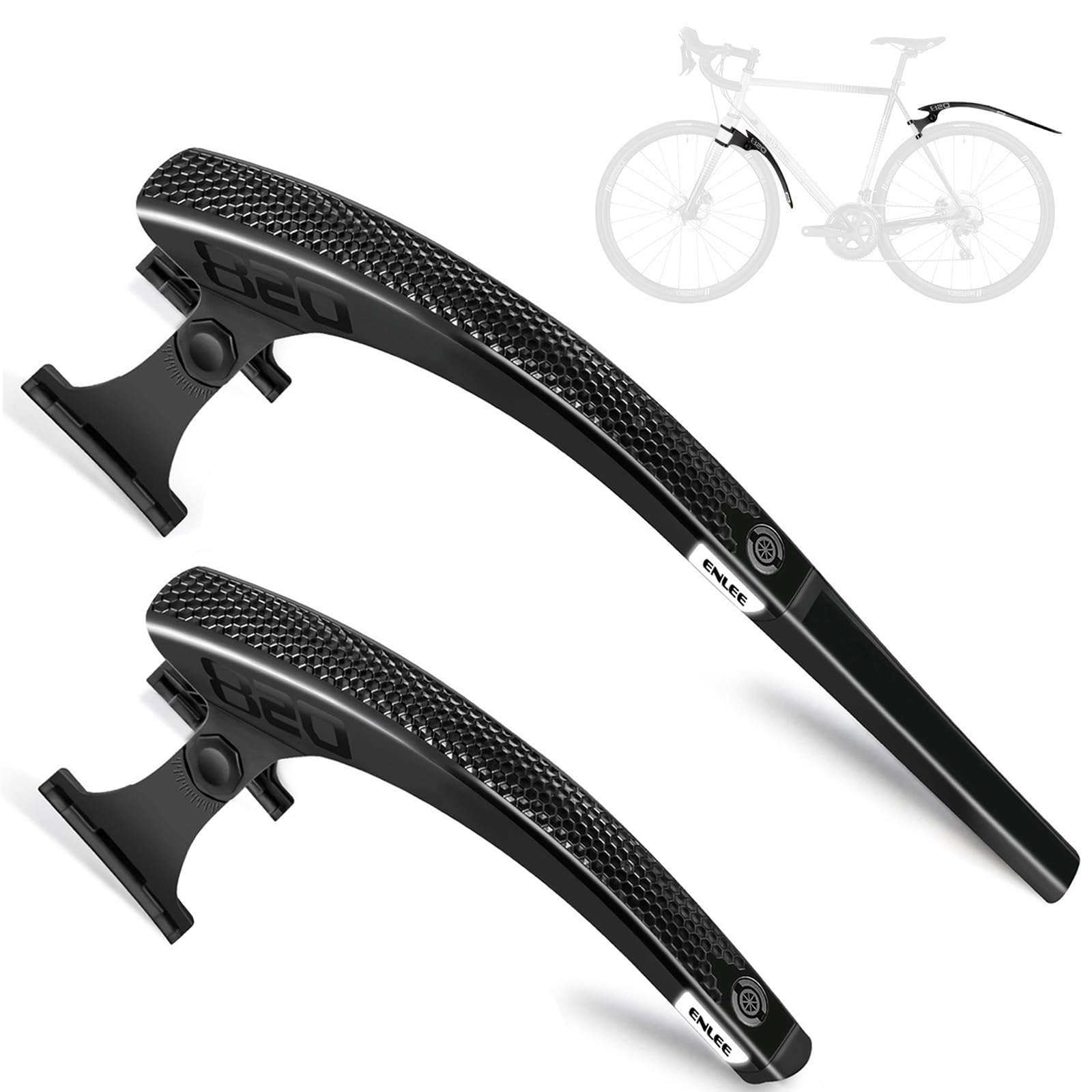ENLEE 2pcs Bike Fender Set - Reflective Road/Gravel/Folding Bicycle Fender, Lightweight Waterproof Front and Rear Bike Mud Guard, Suitable for Bicycle Tire Width: 23-35mm(only fit disc Brake), Black