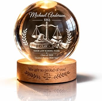 V-DECORPARKS Personalized Law School Graduation Light, Custom Crystal Ball Night Light for Lawyers, Lawyer Graduation Gift, School Keepsake, Unique Legal Gift for Law Graduates