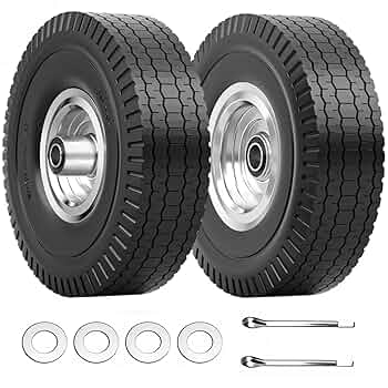 4.10/3.50-4 Solid Flat-Free Tire & Wheel – 10” Tire, 5/8” Axle Bore, 2.2” Offset Hub For Carts, Hand Trucks