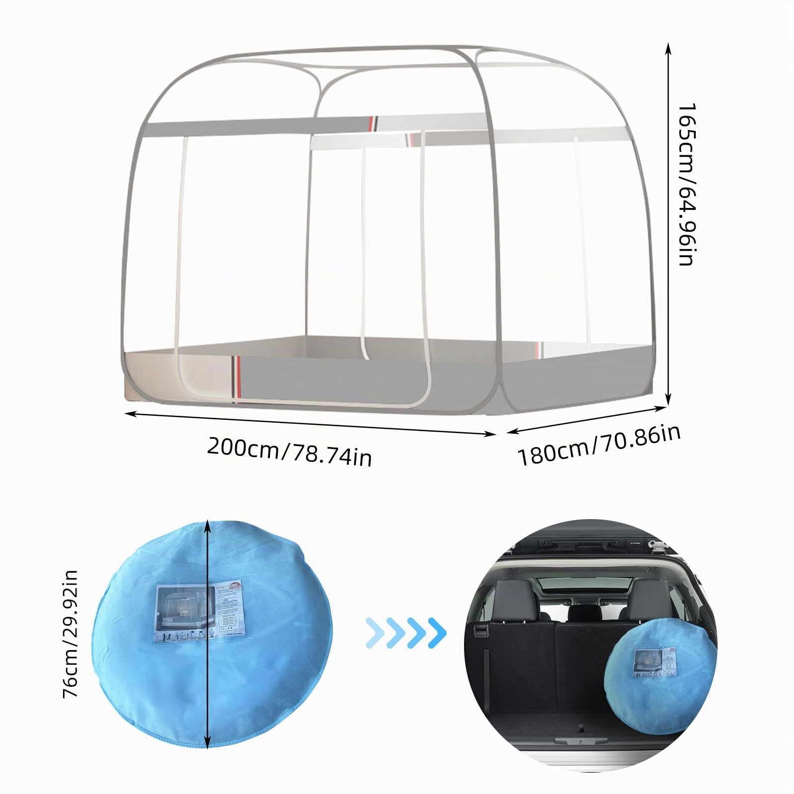 Moustiquaire pop-up pliable - Tente de lit - Grand filet anti-moustiques - Rideau de camping avec sol pour sol de lit, camping, voyage, montage facile - 1,8 x 2 m - Gris
