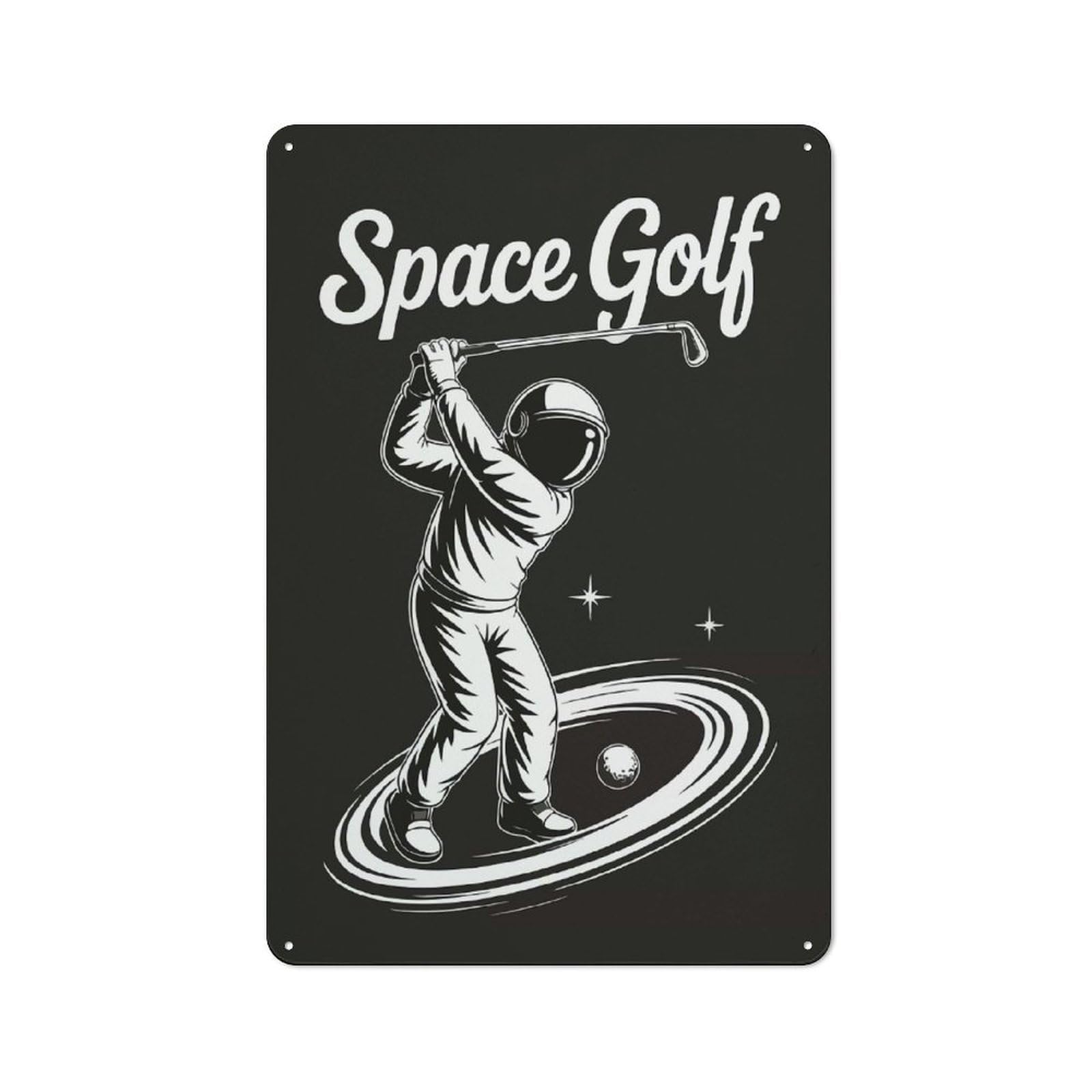 Junmoney Style-4 Space Golf Illustration Rustic Metal Plaque 30X20cm For Café Or Restaurant, Wall Decor For People Reorganising Café And Restaurant