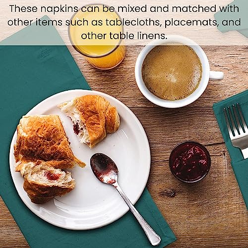 Image of Cotton Mercerised Dining Table Napkins, Set of 4, Solid Plain Colour, Heavy Weight,More Than 2 cm Mitered Hem,Washable at 40C (Green, 45 X 45 Cms)